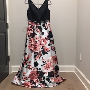 Black & Pink Floral Juniors Evening Gown